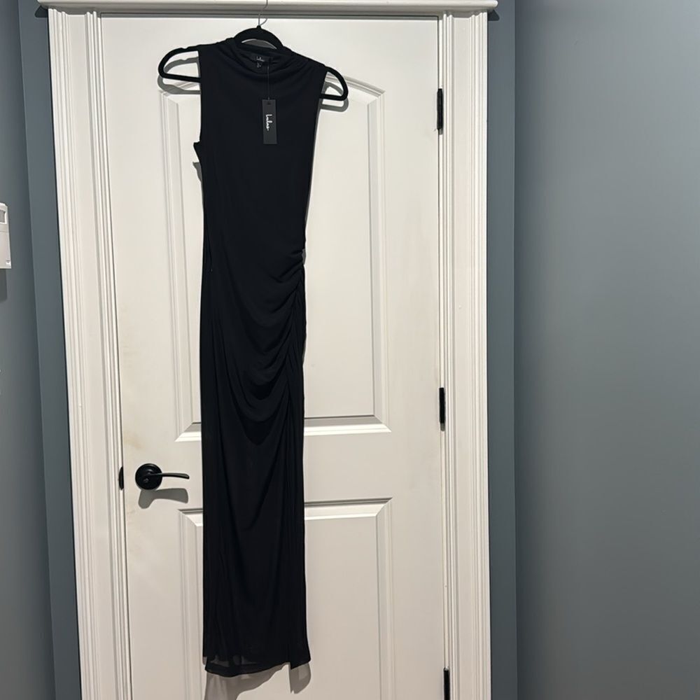 NWT Lulus black mesh mock neck dress. Sz M - Picture 5 of 6